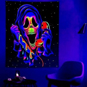 Blacklight Skull UV Ghost Wall Hanging Tapestry Glow in The Dark 51.2" x 59.1"